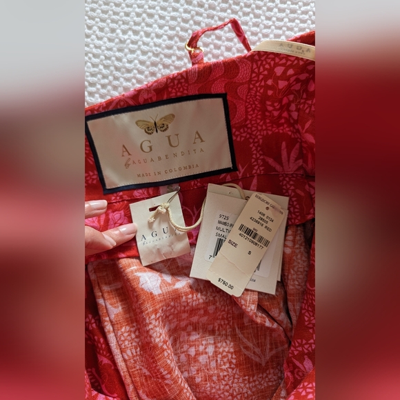 NWT Agua by Agua Bendita Mambo Ipanema Escarlita linen midi dress, Small - Picture 6 of 7
